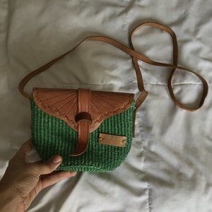 One of a Kind Handmade Straw & Leather Mini Purse